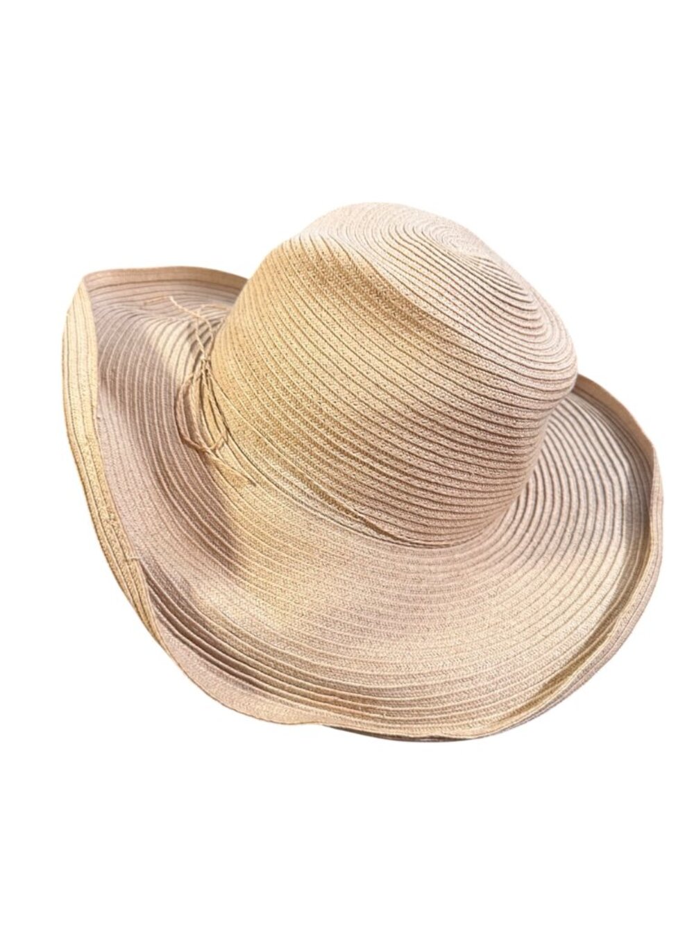 Wide Brim Beige Straw Sun Hat With Floppy Design For Women - Picture 2 of 5